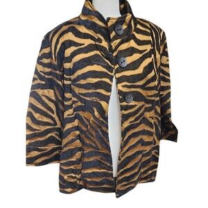 Painted Pony Vintage Tiger Print Size M Tapestry-Feel 3 Button Jacket